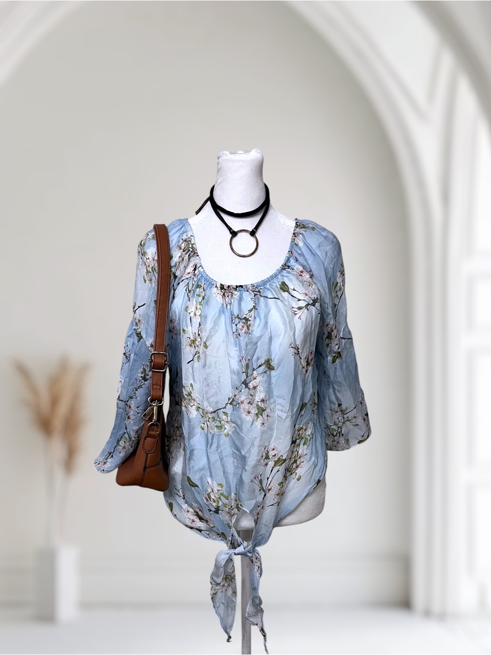 Viola Borghi Floral Silk Blend Tie Front Blouse Size M